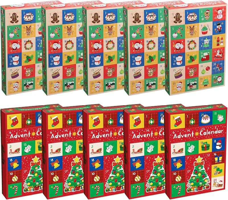 Marke: Lawnrden Weihnachts-Adventskalenderboxen zum Befüllen, 10 Stück, leere Adventskalender zum Befüllen, 24-Tage-Countdown, DIY, leere Kalenderboxen für Weihnachtsfeiertagsdekoration, 2 Stile — Advent und Tisch