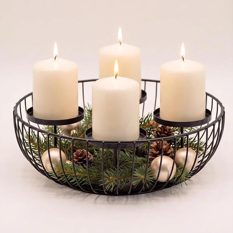 Besuche den INSPINOVIA-Store Adventskranz Weihnachtskranz aus Metall, Schwarz, Weihnachtsdeko, Modern, Rund, Ø 30 cm x H 10 cm — Advent und Tisch