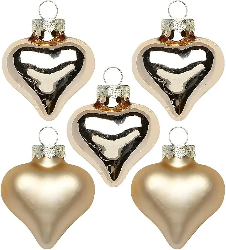 Besuche den Inge-glas-Store Inge Glas Magic Mini-Weihnachtskugeln Herz, 8 Herzen 4cm aus Glas, in Karton-Box (Brokatgold, Gold Glanz, matt) — Weihnachtsdeko