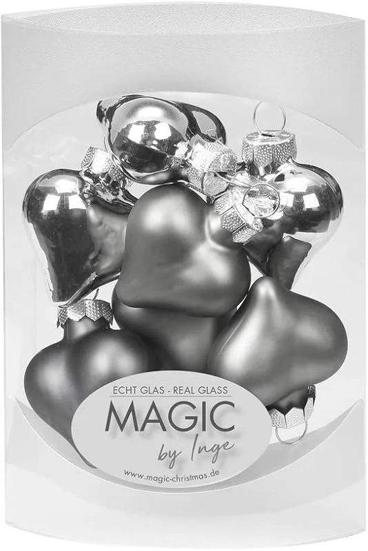 Marke: MAGIC MAGIC 8 STK. Herzen 4cm Glas Weihnachtsschmuck Weihnachtskugeln Weihnachtsdeko Christbaumkugeln Christbaumschmuck (Hazy Grey)
