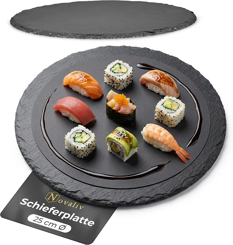 Besuche den Novaliv-Store Novaliv 2x Schieferplatten I rund I 25x0, 5 cm I Schiefer Platten Schieferteller Servierteller Servierplatten Schiefer Teller Set — Advent und Tisch