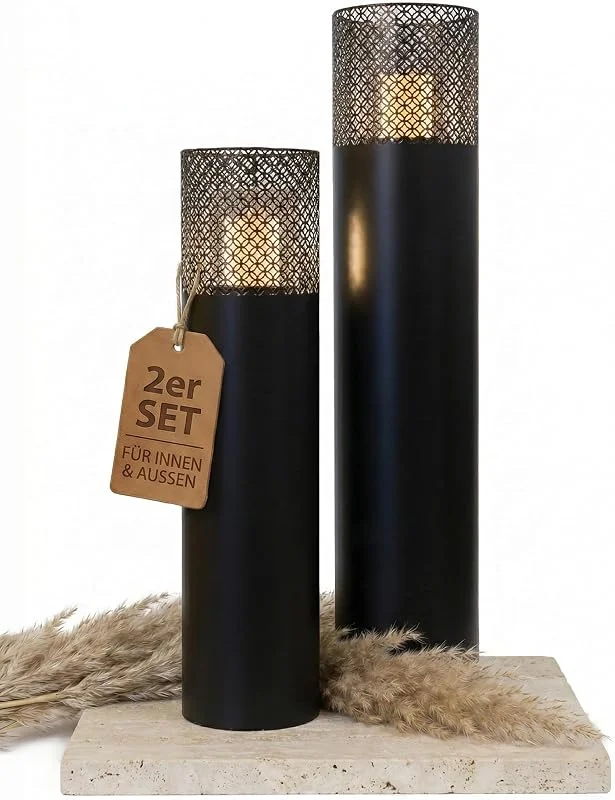 Marke: Bentson BENTSON Windlichtsäule Anthrazit Design, 2er Set, 95cm + 75cm — Kerzenlicht Abendessen
