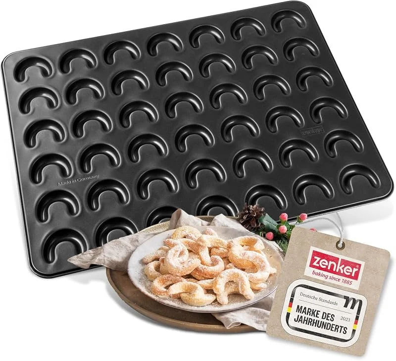Besuche den Zenker-Store Zenker Vanillekipferl Backblech – Backform für 42 süße oder pikante Hörnchen – Jedes Kipferl wird gleichmäßig geformt – Antihaftbeschichtung für einfaches Entformen — Weihnachtskueche