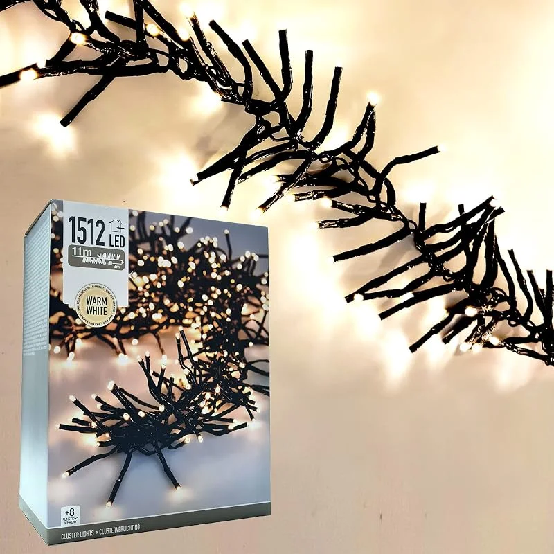 Marke: Self Import Agencies 1512 LED Cluster Lichterkette 11m Warmweiß mit 8 Lichteffekten Innen und Aussen — Weihnachtsbeleuchtung