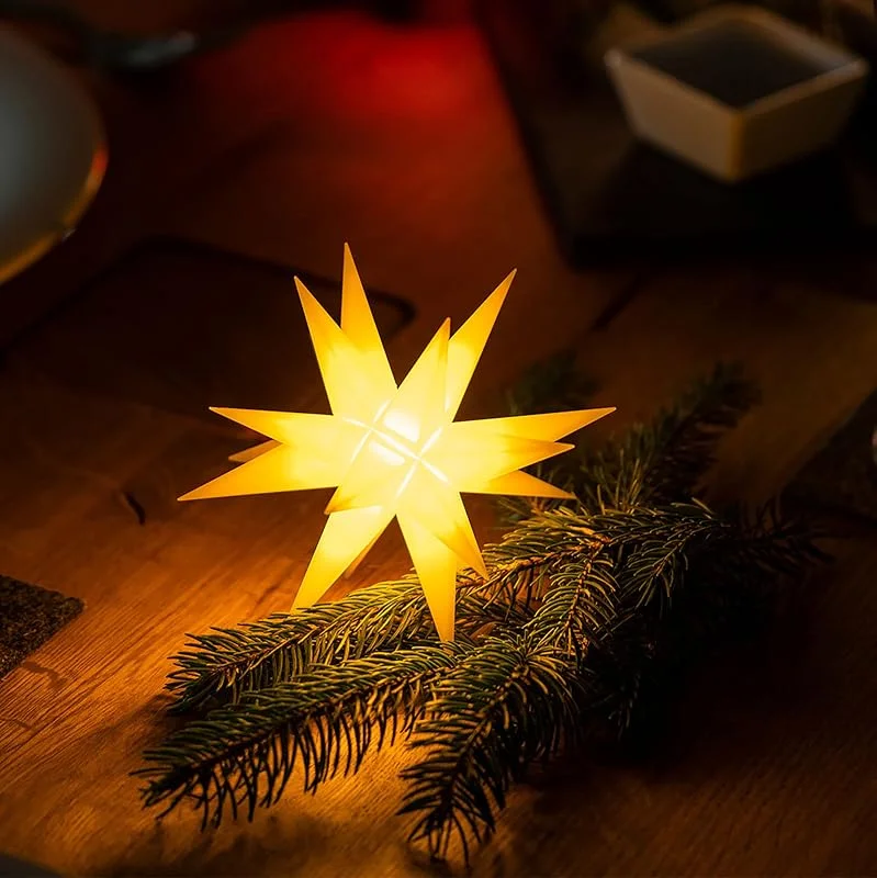 Besuche den Novaliv-Store Novaliv Weihnachtsstern LED Dekostern Klein 12cm GELB mit FERNBEDIENUNG und Batteriefach für 3 AA Batterien 6h Timer INNENRAUM DEKO 3D Stern 18 Zackig Leuchtstern LED Weihnachtsstern beleuchtet — Weihnachtsdeko