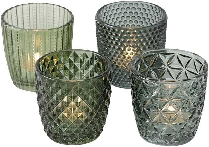 Marke: BOLTZE Windlicht Marilu 4-tlg. aus Glas, grün, lackiert mit Relief, rund — Kerzenlicht Abendessen