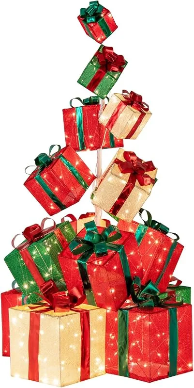 Marke: FANTASK FANTASK 15er Set LED Geschenkboxen, Stapelbare & verteilbare Weihnacht Dekoboxen, große beleuchtete Weihnachtenbox mit 450 warmweißen Lichtern, Metallsockel, 170 cm Weihnachtsdeko für außen und innen — Geschenkverpackung