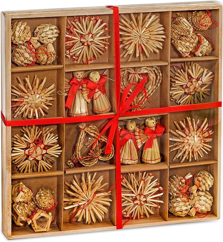 Besuche den BRUBAKER-Store BRUBAKER 48-teiliges Set Strohsterne Weihnachtsbaumschmuck aus Stroh — Weihnachtsdeko