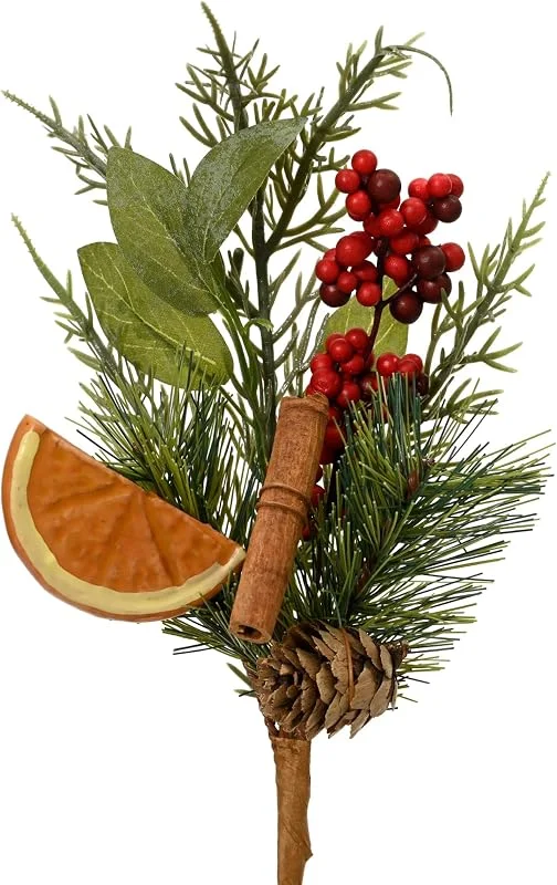 Marke: Decoris Decoris Künstlicher Tannenzweig 20cm mit Beeren Zimt und Orange Grün Rot — Advent und Tisch