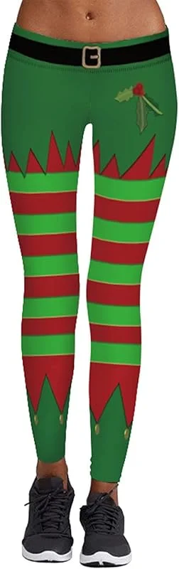 Marke: Aventy Damen-Weihnachts-Leggings, Leggings, für Fitness, Laufen, Pilates, gestreifte Strumpfhose, Yoga, Skinny-Hose, Mehrfarbig Gr. S-M, Muster 1 — Weihnachtsmode