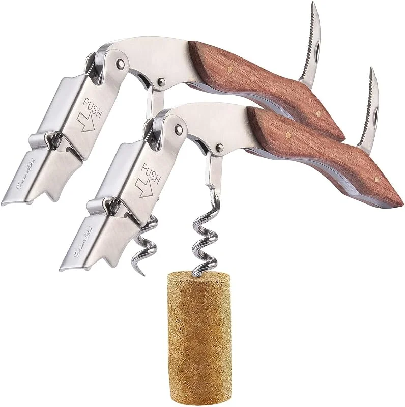 Besuche den Rosenstein & Söhne-Store Rosenstein & Söhne Sommeliermesser: 2er-Set Edelstahl-Kellnermesser und -Korkenzieher mit Rosenholz-Griff (Korkenzieher mit Hebel, Flaschenöffner mit Holzgriffen) — Wein und Festtafel