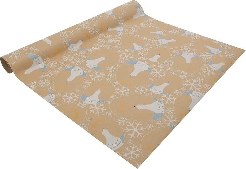 Besuche den Sigel-Store SIGEL GP120 Weihnachts-Geschenkpapier, Kraftpapier, braun, weiß, gelb, 1 Rolle 5 m x 50 cm, "Polar bear with shooting star", aus nachhaltigem Papier — Geschenkverpackung