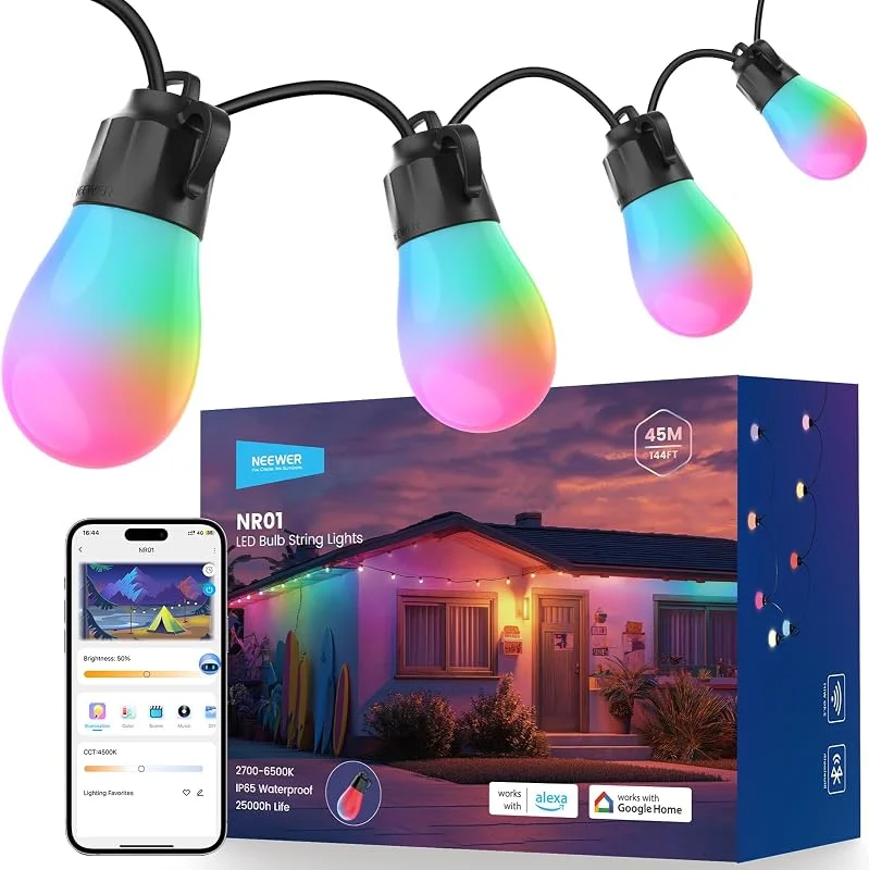 Besuche den NEEWER-Store NEEWER NR01 Lichterkette Außen 45M, App Steuerung Smart AI RGBW Beleuchtung — Weihnachtsbeleuchtung