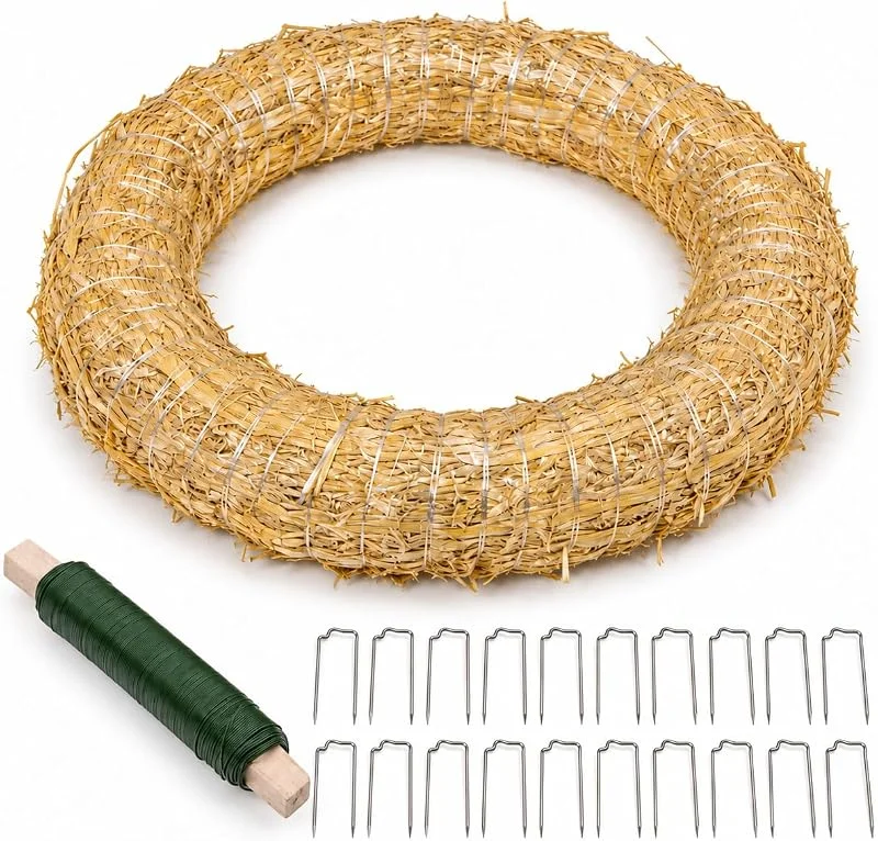 Besuche den SEPIR-Store Adventskranz Bastelset 30 cm, Strohkranz, Strohrömer 30 x 5 cm mit grünem Wickeldraht und 20 Blumenkrampen, Weihnachtskranz, Türkranz, Tischdeko & DIY Kranz selber Machen — Weihnachtsdeko
