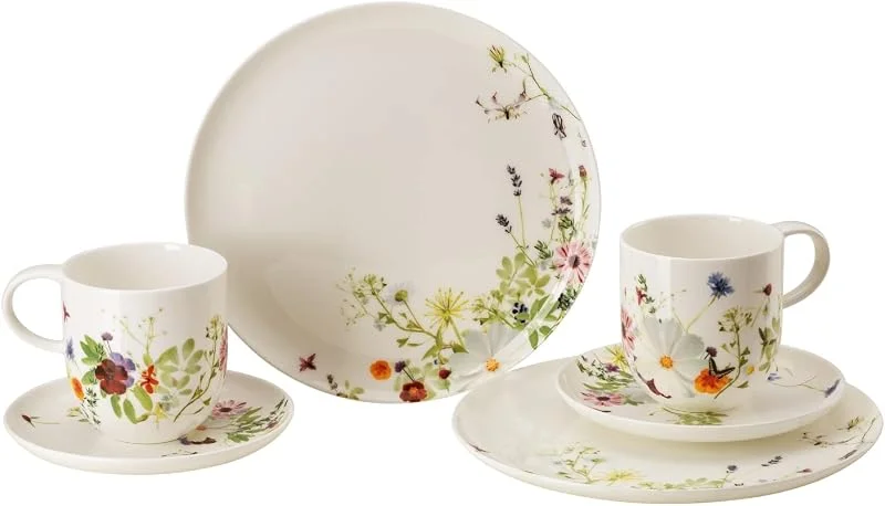 Rosenthal Brillance Grand Air, Set 6-tlg., Bone China, Mehrfarbig, Becher mit Henkel Ø 7, 4 cm, 0, 34 l, Untertasse Ø 14, 5 cm und Speiseteller Ø 27, 2, Spülmaschinenfest, Mikrowellengeeignet — Advent und Tisch