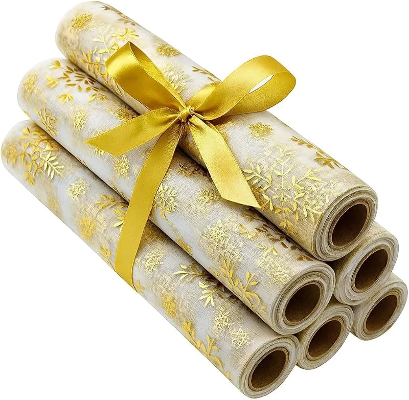 Marke: khevga khevga 5 Meter Tischläufer Tischband Tischrolle Organza Weihnachten in Gold Silber 5 Meter x 0.36 m (5X Schneeflocken Gold, Silber) — Küche & Haushalt