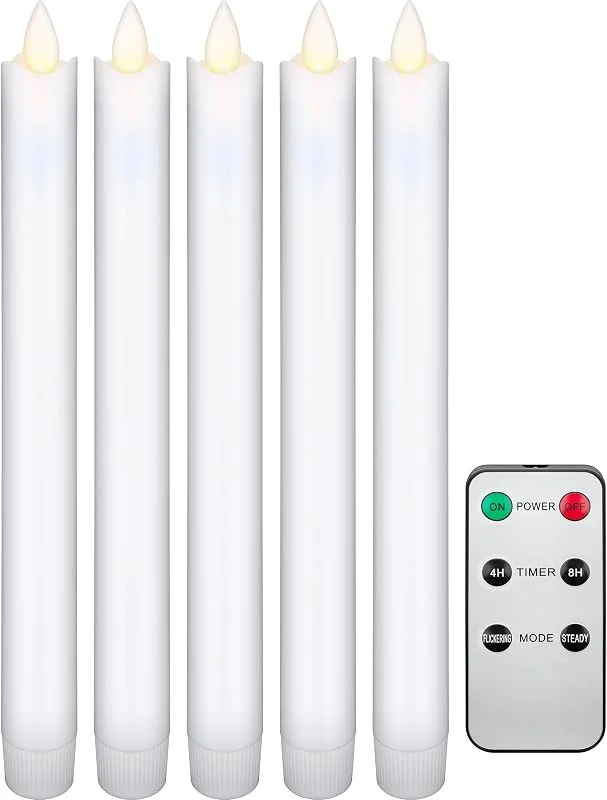 Besuche den goobay-Store Goobay 49867 LED Stabkerzen Mit Timerfunktion und Fernbedienung - Warmes Licht, Echtwachskerzen Mit Flackernder Flamme - Elektrische Kerzen 5er Set, Weiß — Kerzenlicht Abendessen