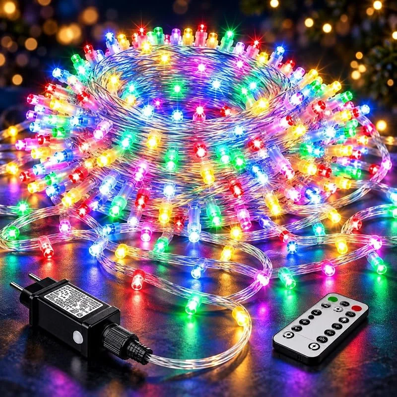 Marke: Goldstern tech LED Lichterkette für Innen & Außen, 4 Helligkeitsstufen, Leuchtmodi, Timer, Fernbedienung je nach Modell, Garten, Balkon & Party (Mehrfarbig, 60 m, 600) — Weihnachtsbeleuchtung