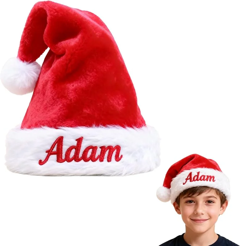 Marke: Generisch Generisch Personalisierte Weihnachtsmütze mit Besticktem Namen – Flauschige Christmas Santa Hat für Kinder und Erwachsene — Weihnachtsmode