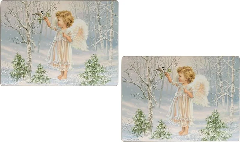 Besuche den Wohnando-Store Kork-Platzmatten Weihnachten 2er Set – Tischset mit Engel-Motiv — Küche & Haushalt