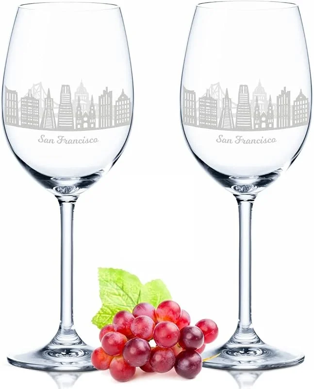 Besuche den GRAVURZEILE-Store GRAVURZEILE Weingläser mit Gravur - Skyline San Francisco im Set - Hochwertige 360° Lasergravur - schönes Geschenk als Andenken, Souvenir oder für Sammler & Weingenießer zum Geburtstag — Wein und Festtafel
