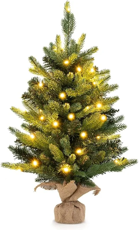 Besuche den COSTWAY-Store COSTWAY Mini Weihnachtsbaum beleuchtet, 60 cm Tisch Tannenbaum klein — Advent und Tisch