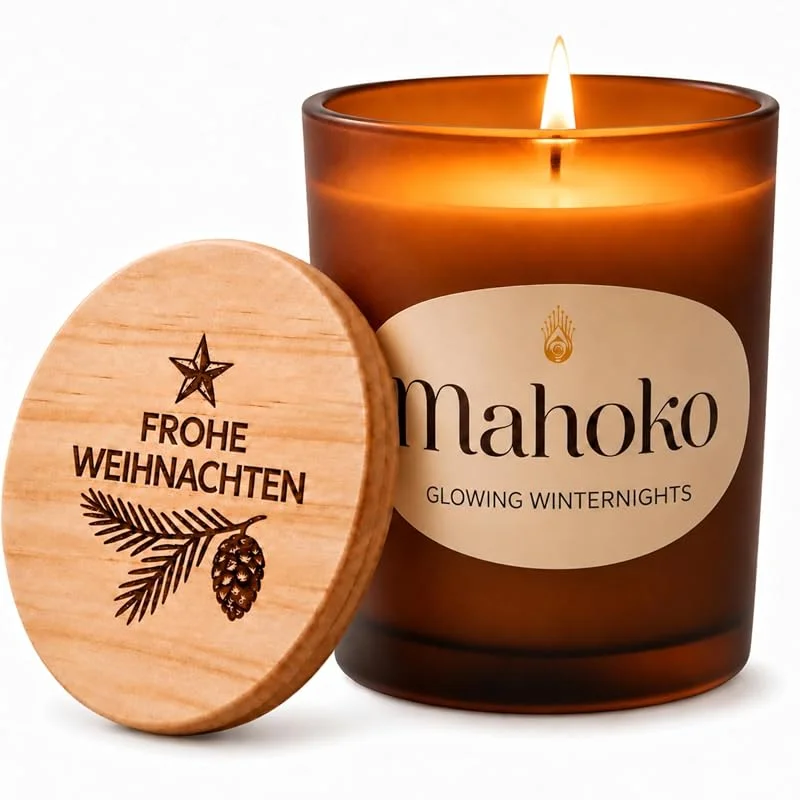 Besuche den Mahoko-Store Duftkerze Winter Orange-Zimt mit Holzdeckel Gravur Frohe Weihnachten — Kerzenlicht Abendessen