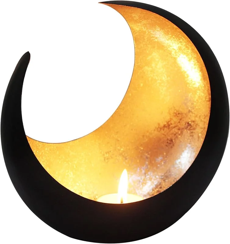 Besuche den Marrakesch Orient & Mediterran Interior-Store Windlicht Moon, 20 cm, Schwarz und Gold, orientalisch, für Teelichter — Kerzenlicht Abendessen