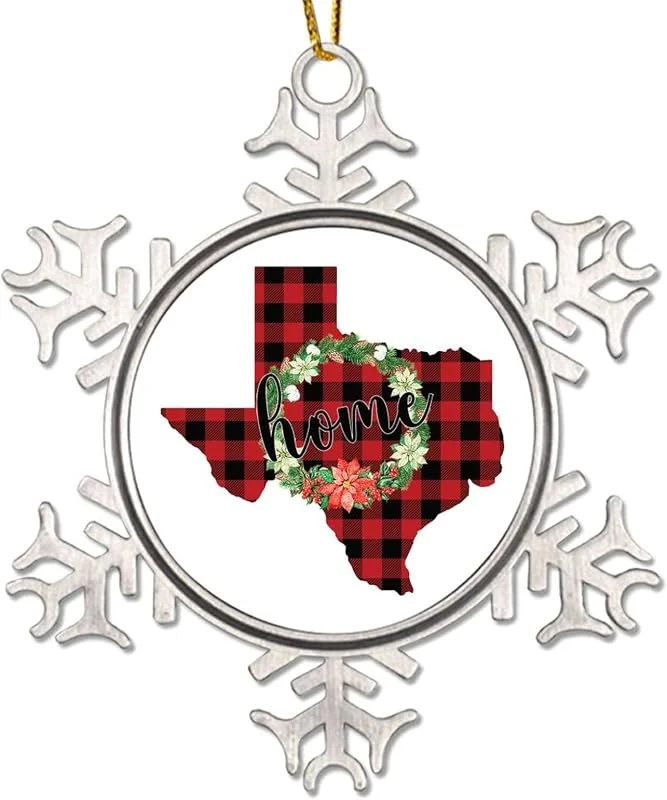 Marke: CowkissSign Weihnachtskranz Texas Weihnachten Hängende Ornament American State USA Staates Weihnachtsstrumpf Füllung Geschenk für Kind Home State Rot und Schwarz Plaid Lustige Weihnachtsdekoration zum Aufhängen
