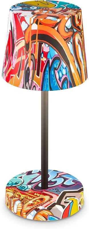 Besuche den BRILONER-Store BRILONER - LED Tischlampe kabellos IP44 mit Touch, dimmbar in Stufen, Spritzwasserschutz, Nachttischlampe, Leselampe, LED Lampe, Campinglampe, Tischleuchte, Outdoor Lampe, 26x10, 5cm, Graffiti Motiv — Kerzenlicht Abendessen
