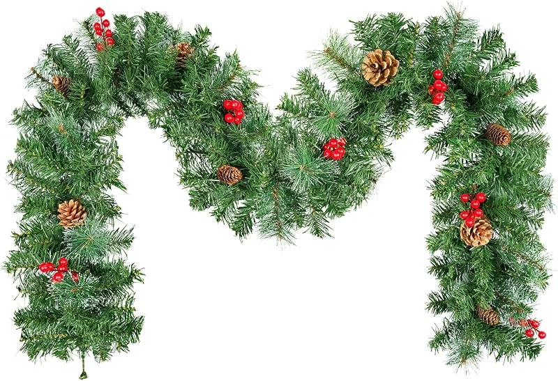 Besuche den Uten-Store Tannengirlande Aussen Innen, Uten Künstlicher Weihnachtsgirlande 180cm Tannenzapfen und rote Beeren Weihnachtsdeko für Haustür, Treppe, Kamin