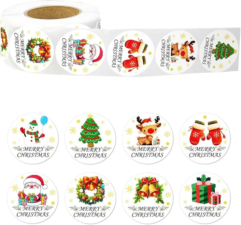 Marke: Generisch Weihnachtsaufkleber für Karten Rolle mit runden Weihnachtsabziehbildern — Geschenkverpackung
