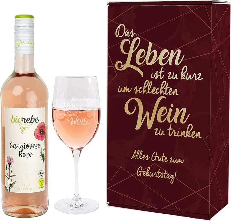 Besuche den Herz & Heim-Store Lieblingswein Geschenkset mit graviertem Leonardo Weinglas in einer grandiosen Geschenkverpackung (Rosé)
