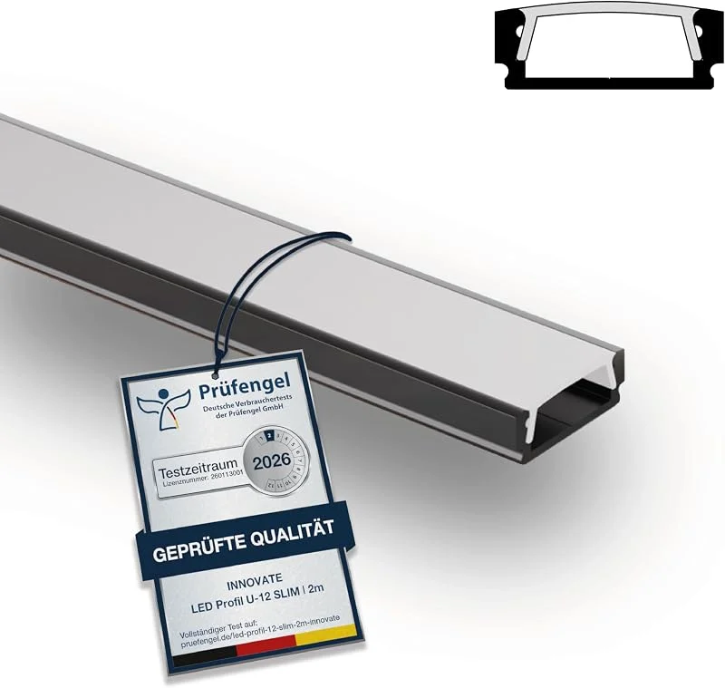 Besuche den INNOVATE-Store INNOVATE U-12 SLIM LED Profil 2m Schwarz 1 Stück 17x6mm Diffusor Milchig — Weihnachtsbeleuchtung
