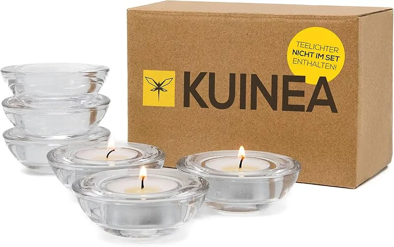 Besuche den KUINEA-Store KUINEA Teelichthalter [6er Set] Aus Glas - Edle Deko Teelichtgläser - Windlicht Glas I Dekoration für Hochzeit, Geburtstag, Weihnachten I Dekoration Wohnung I Esstisch Deko — Advent und Tisch