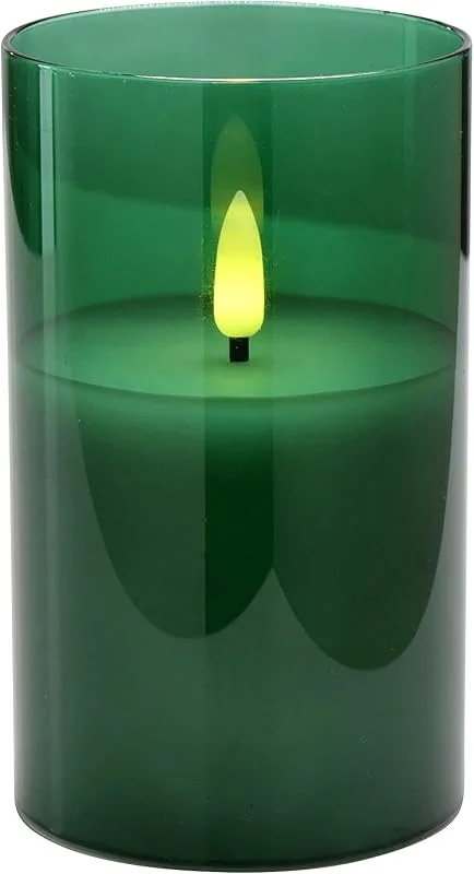 Marke: Klocke Dekorationsbedarf Klocke Dekorationsbedarf Edle LED Kerze im Glas - Timer - Realistisch Flackernd (Grün, Höhe: 12, 5cm - Ø 7, 5cm) — Kerzenlicht Abendessen