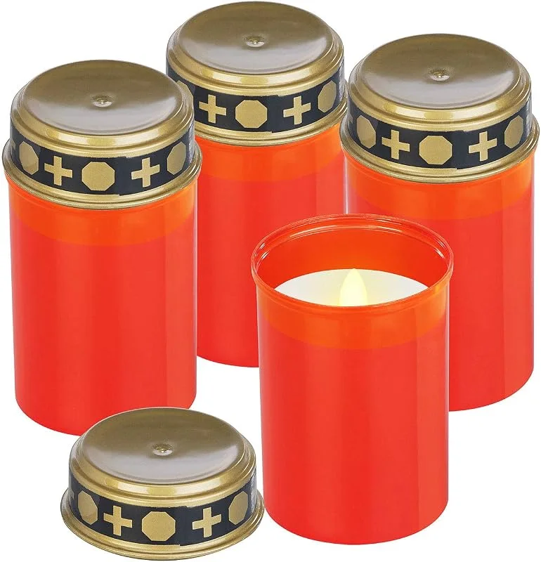 Besuche den PEARL-Store PEARL Grablicht Batterie: 4er-Set flackernde LED-Grablicht-Kerzen, Batteriebetrieb, 12 cm, rot (Elektrische flackernd, LED Grabkerze, Grab) — Kerzenlicht Abendessen