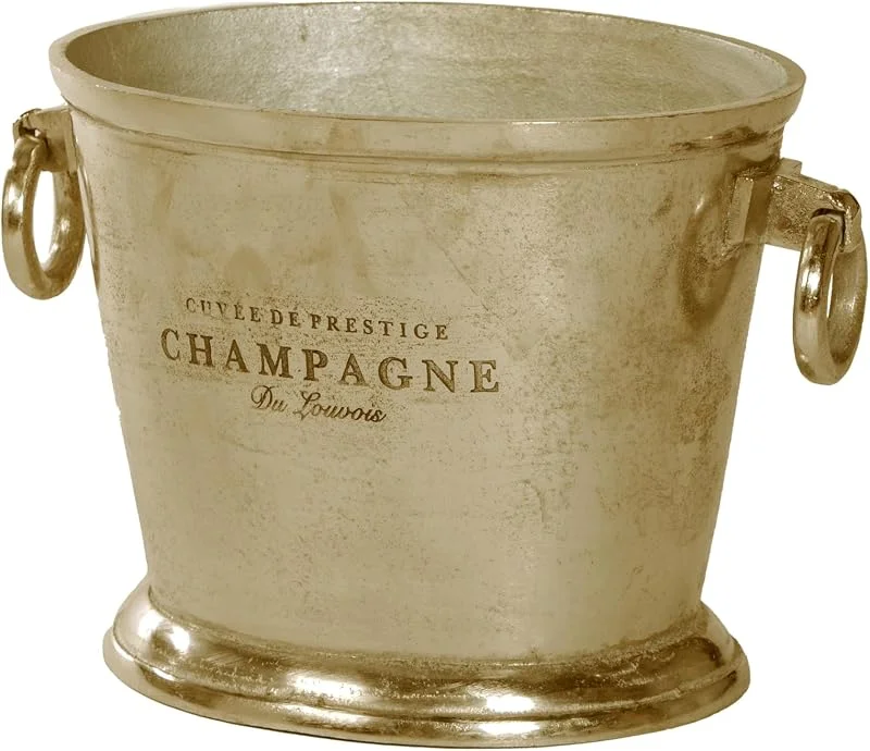 Marke: Barprofessional Champagnerkühler Vintage Gold, elegante Champagnerschale mit Vintage Design, 26cm Durchmesser, 37cm hoch, goldener Aluminiumguss, Flaschenkühler für stilvolle Präsentation — Wein und Festtafel