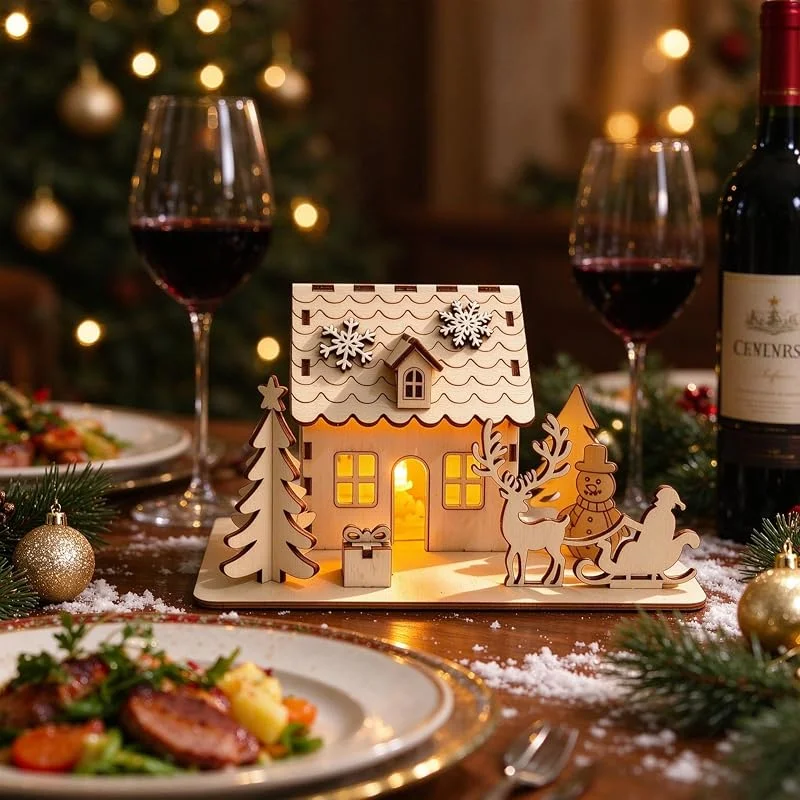 Besuche den Lergas-Store Weihnachtsdorf mit Beleuchtung, DIY Weihnachten Wichtelhaus Holz (B) — Weihnachtsdeko