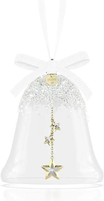 Swarovski Annual Edition Weihnachtsglocke 2025, Festliches Kristallornament im Glasdesign mit 1.300 Kristallen, Sternenklöppel und Weißem Ripsband, Größe: 9 x 7.6 x 7.6 cm — Weihnachtsdeko