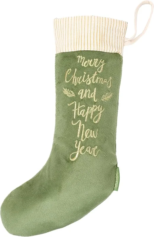 Besuche den Papierdrachen-Store Papierdrachen Weihnachtsstrumpf Grün- Socke aus Samt - zum Befüllen -goldene Stickerei Merry Christmas - Nikolaus - Deko - Weihnachten 2026 — Weihnachtsdeko