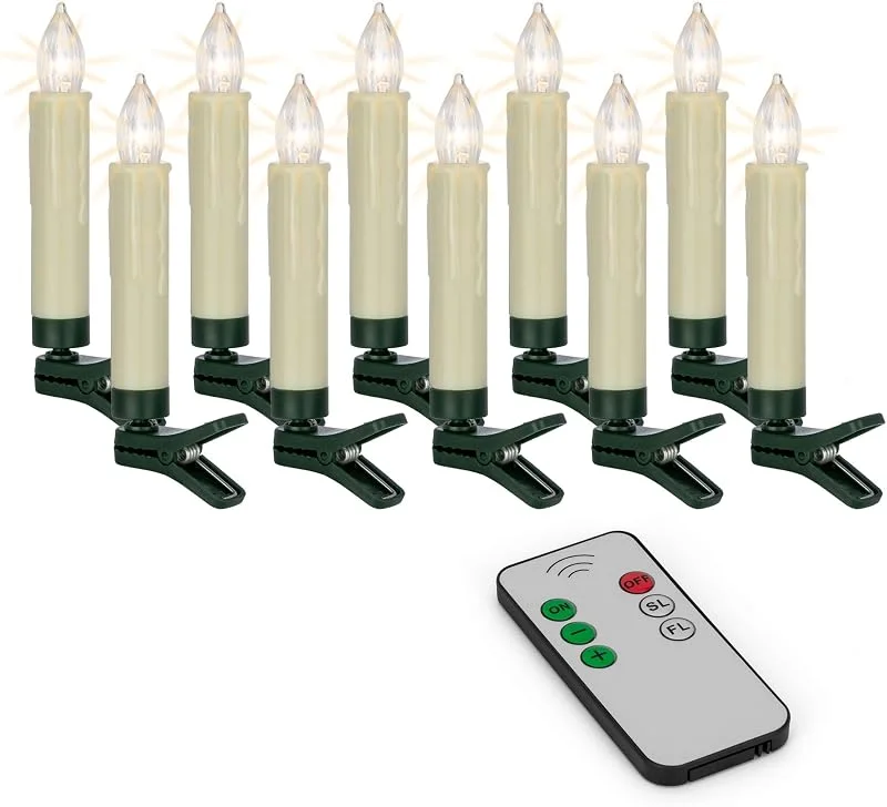 Besuche den hellum-Store hellum LED 12 Baumkerzen kabellos, dimmbar, mit Batterie & Fernbedienung — Weihnachtsbeleuchtung