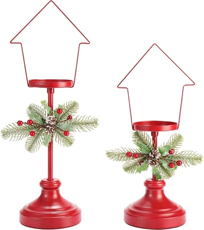 Marke: Brxmpn 2 Stück Weihnachtskerzenhalter Tannenzapfen- Und Beerendekor, Teelichthalter Aus Metall Für Partys, Kamin Und Tischdekoration — Kerzenlicht Abendessen