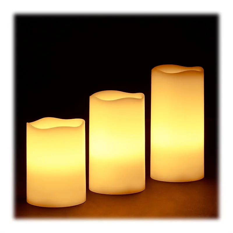 Besuche den Relaxdays-Store Relaxdays LED Kerzen Echtwachs 3er Set, elektrische Kerzen flackernd, Creme — Kerzenlicht Abendessen