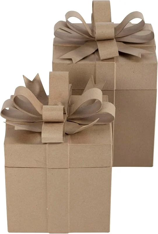 Besuche den décopatch-Store Décopatch BT080C - Set mit 2 viereckigen Geschenkboxen mit Schleife (26x26x27 cm und 26x26x32, 5 cm) zum Dekorieren, für Weihnachten, Kartonbraun, 1 Set — Geschenkverpackung