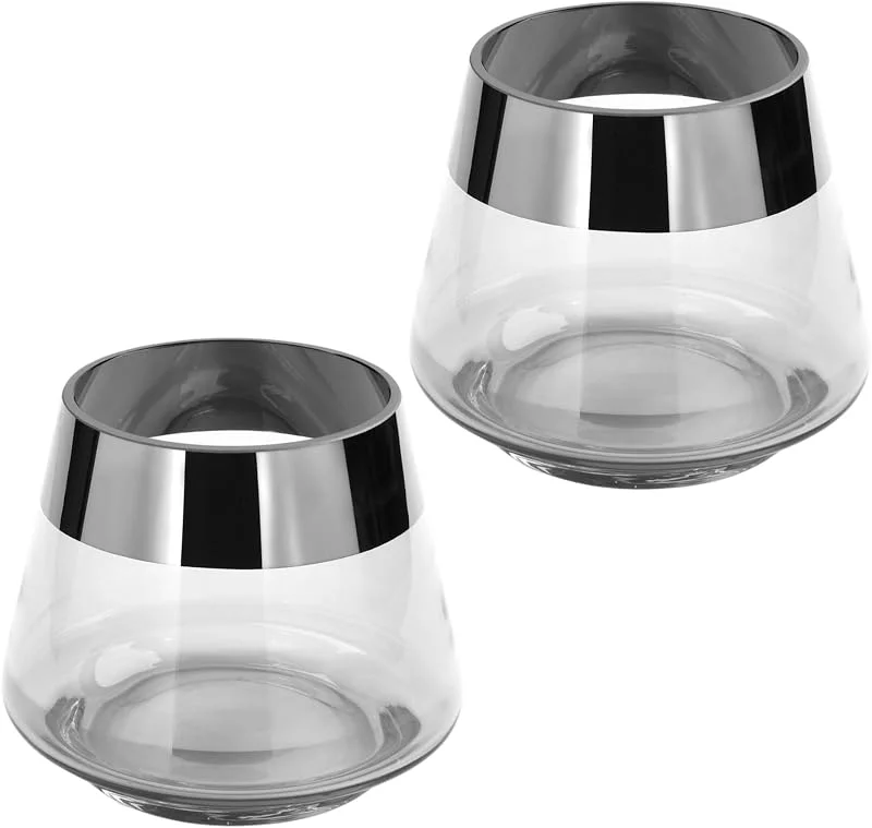 Besuche den Fink-Store FINK Deko Teelichthalter Set Jona 2 Stück - Kerzenglas Windlichter Glas - Kerzengläser Farben: Transparent Klar Silber - Ostern Deko Frühling Tischdeko Frauen Höhe 9 cm — Kerzenlicht Abendessen