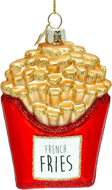 Besuche den SIKORA-Store SIKORA Pommes Frites besondere Weihnachtskugel Glas Christbaumschmuck Deko Figur Weihnachten Anhänger Ornament - Trend Line - BS481 — Weihnachtsdeko