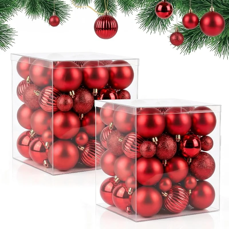 Besuche den Menz-Store Menz Weihnachtskugeln 100er Rot Mix aus glänzenden matten glitzernden Kugeln 3 4 6cm stilvolle Christbaumkugeln und edle Weihnachtsdeko für Innenbereich