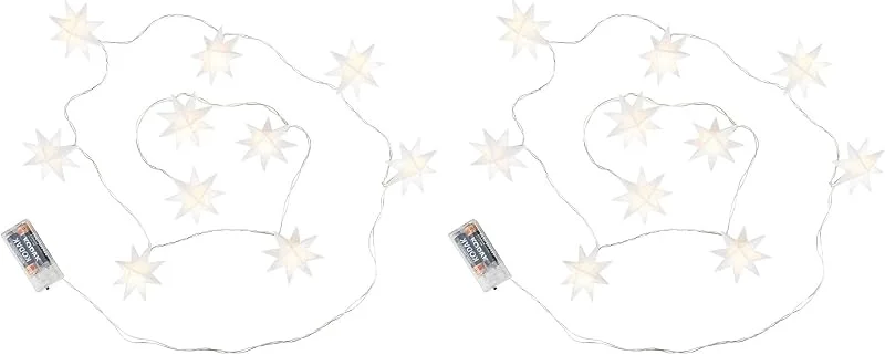 Besuche den Ideen mit Herz-Store Ideen mit Herz 3-D LED-Sterne-Lichterkette, 10 Sterne, Je Ø 7 cm, 10 LED-Lämpchen in Warmweiß, Mit Timer-Funktion (6 Stunden AN, 18 Stunden AUS) (Packung mit 2) — Weihnachtsbeleuchtung
