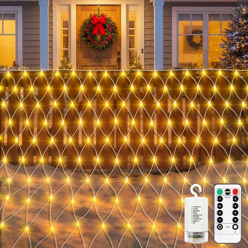 Besuche den CCILAND-Store CCILAND 3 m x 2 m Batterienetz-Lichter, 200 LED-Netzlichter mit Fernbedienung, 8 Modi, Lichterkette für den Außenbereich, wasserdicht, dimmbar, für Hinterhof, Schlafzimmer, Decke, Terrasse, Baumdekor — Weihnachtsbeleuchtung